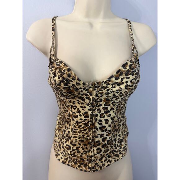 Guess Tops - Vintage Y2K Guess Cheetah Print Front Zip Bustier Top Women's XS